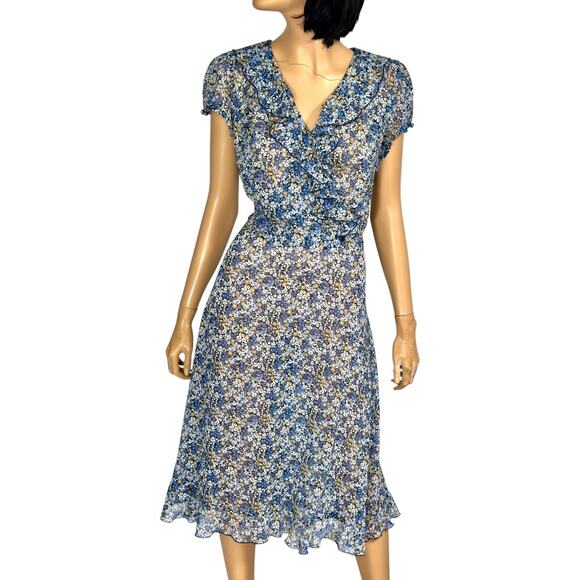 Y2k Midi Dress 8 Sheer Ditsy Floral Chiffon Ethereal Fairy WhimsiGoth Ruffle MSK - Picture 1 of 16